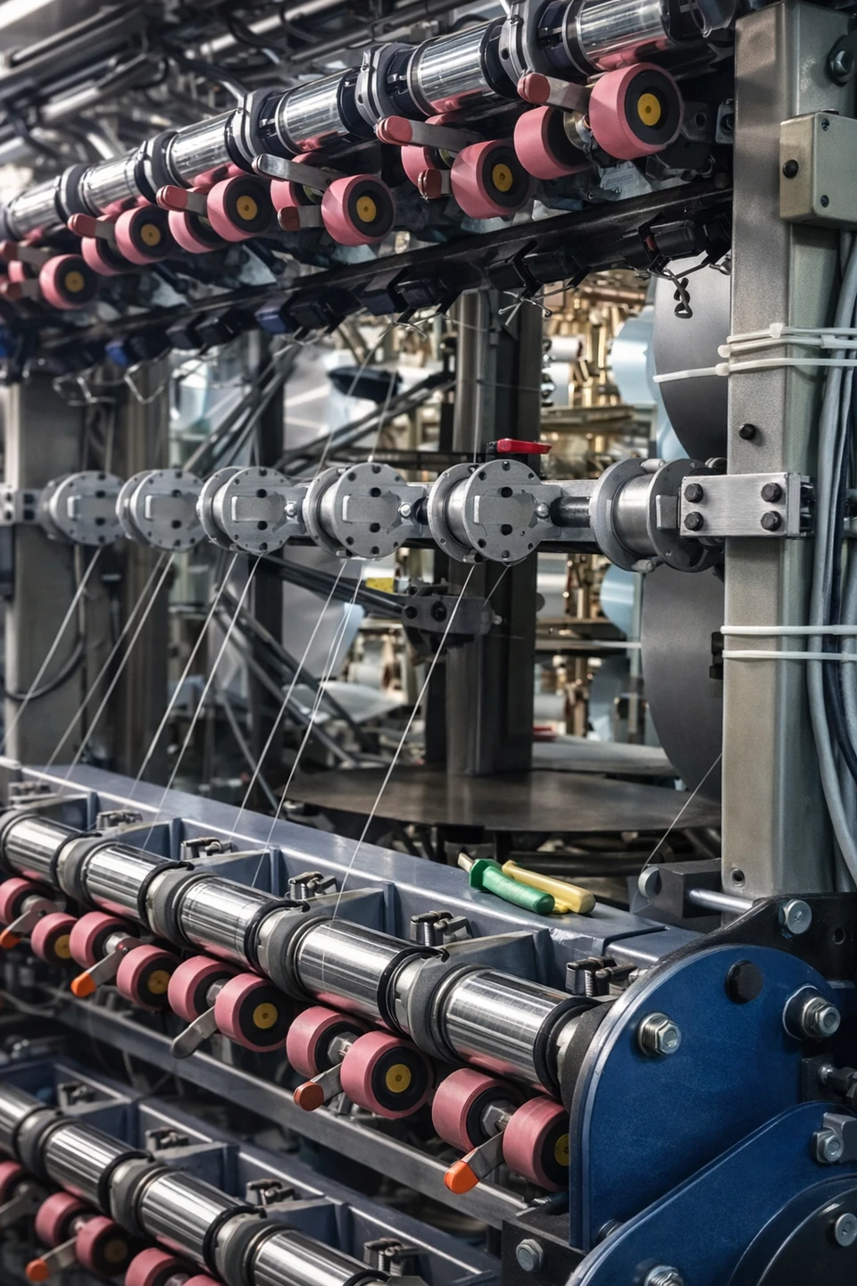 Hot pins and additional feed rollers installed on a Rieter Scragg SDS900A texturing machine