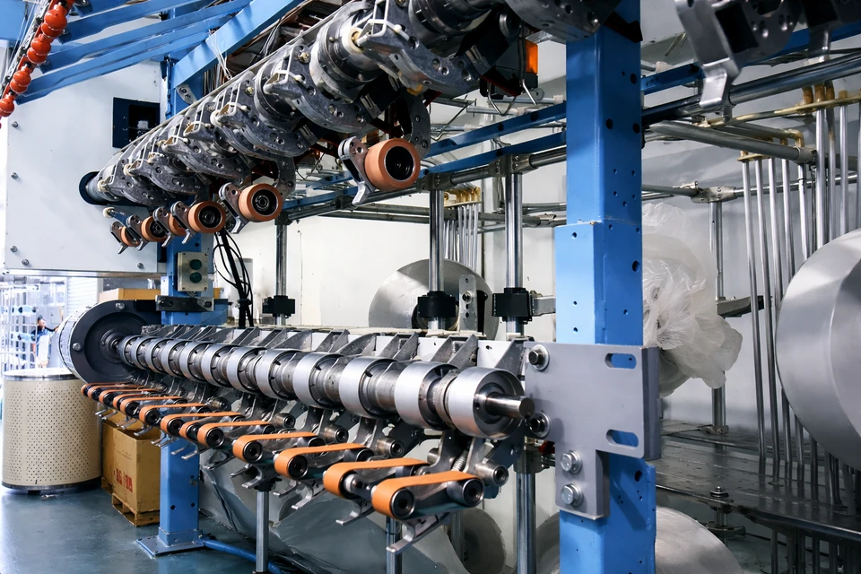 Additional feed rollers installed on a Barmag false twist texturing machine